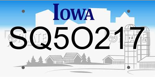 SQ5O217 Iowa License Plate