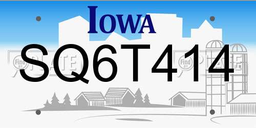 SQ6T414 Iowa License Plate