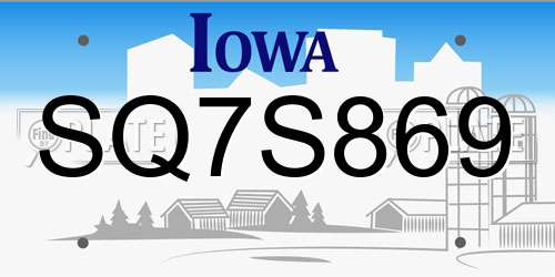 SQ7S869 Iowa License Plate