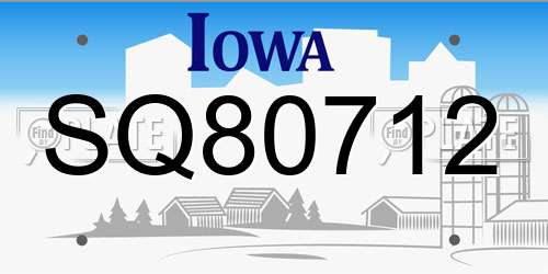 SQ80712 Iowa License Plate