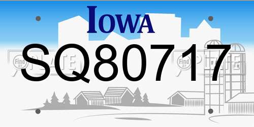 SQ80717 Iowa License Plate
