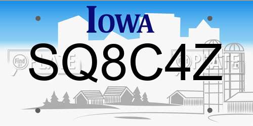 SQ8C4Z Iowa License Plate