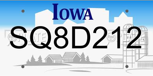 SQ8D212 Iowa License Plate
