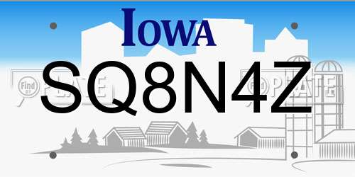 SQ8N4Z Iowa License Plate