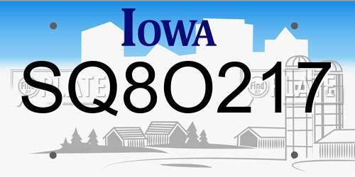 SQ8O217 Iowa License Plate
