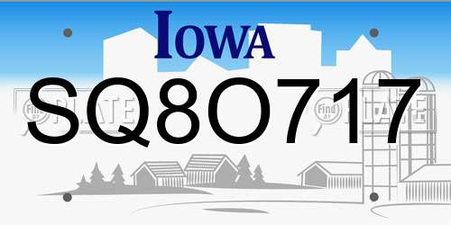 SQ8O717 Iowa License Plate
