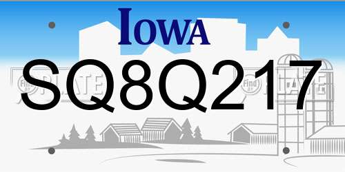 SQ8Q217 Iowa License Plate