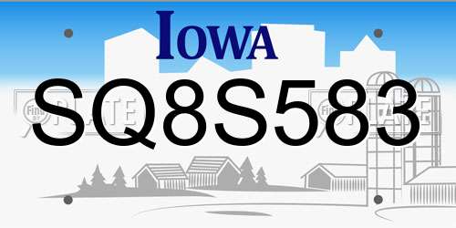 SQ8S583 Iowa License Plate