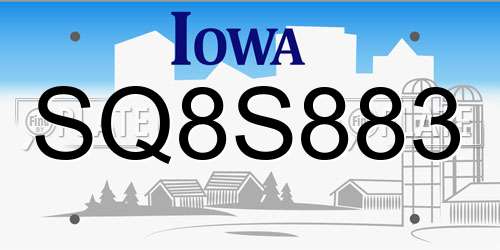 SQ8S883 Iowa License Plate