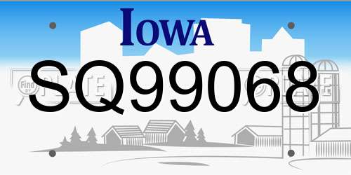 SQ99068 Iowa License Plate