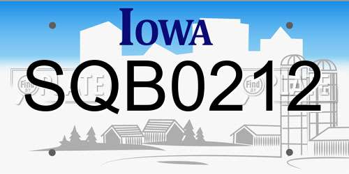 SQB0212 Iowa License Plate
