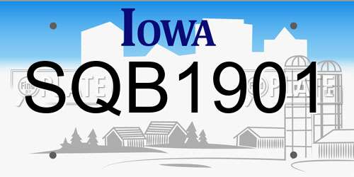 SQB1901 Iowa License Plate