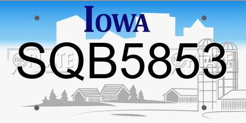 SQB5853 Iowa License Plate