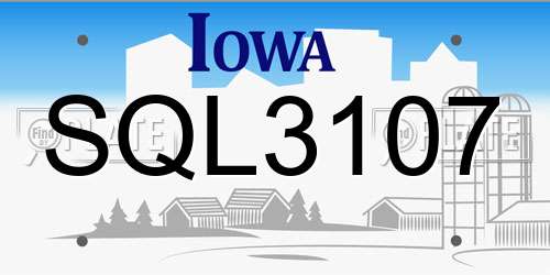 SQL3107 Iowa License Plate
