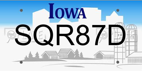 SQR87D Iowa License Plate