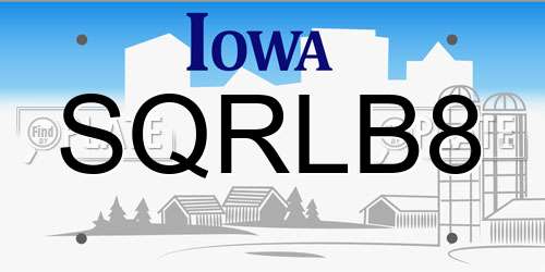 SQRLB8 Iowa License Plate