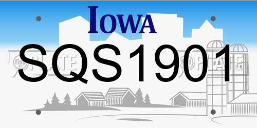 SQS1901 Iowa License Plate