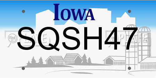 SQSH47 Iowa License Plate