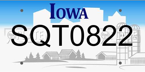 SQT0822 Iowa License Plate