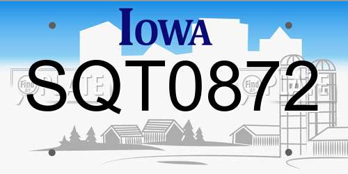 SQT0872 Iowa License Plate