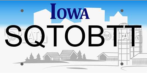SQTOBTT Iowa License Plate