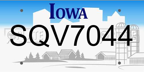 SQV7044 Iowa License Plate