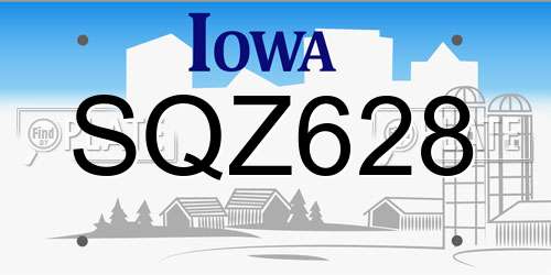 SQZ628 Iowa License Plate