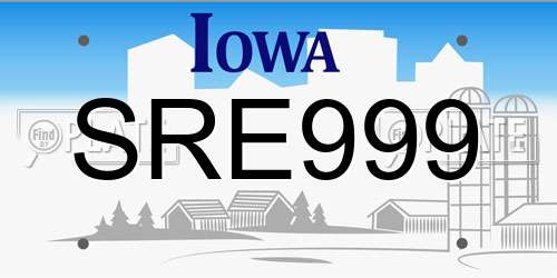 SRE999 Iowa License Plate