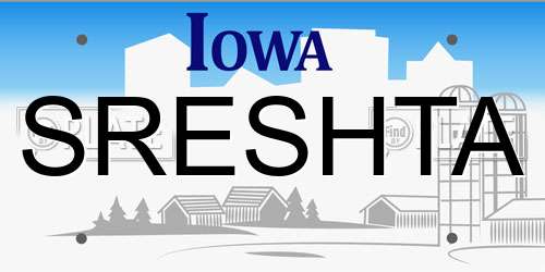 SRESHTA Iowa License Plate
