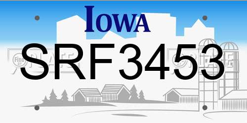 SRF3453 Iowa License Plate