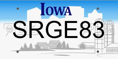 SRGE83 Iowa License Plate