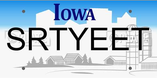 SRTYEET Iowa License Plate
