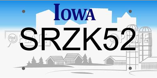 SRZK52 Iowa License Plate