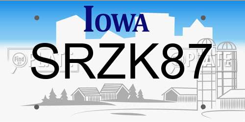 SRZK87 Iowa License Plate