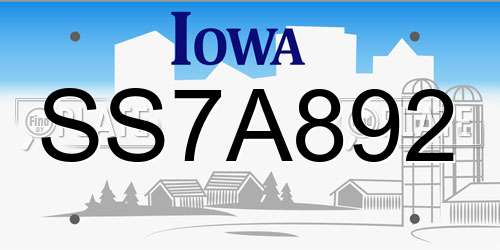 SS7A892 Iowa License Plate
