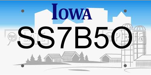 SS7B5O Iowa License Plate