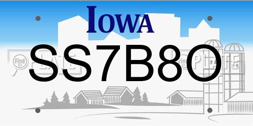 SS7B8O Iowa License Plate