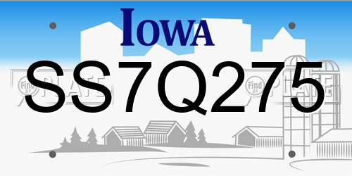 SS7Q275 Iowa License Plate