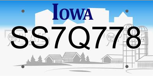 SS7Q778 Iowa License Plate