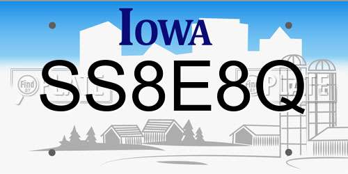 SS8E8Q Iowa License Plate