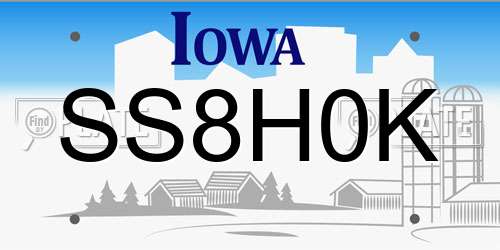 SS8H0K Iowa License Plate