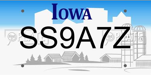 SS9A7Z Iowa License Plate