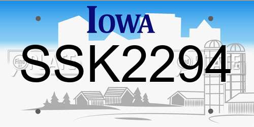SSK2294 Iowa License Plate