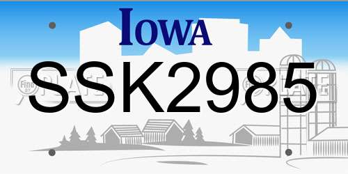 SSK2985 Iowa License Plate