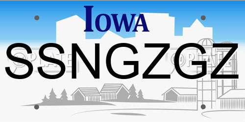 SSNGZGZ Iowa License Plate