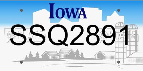 SSQ2891 Iowa License Plate