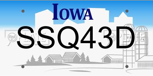 SSQ43D Iowa License Plate