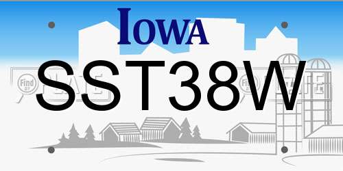 SST38W Iowa License Plate