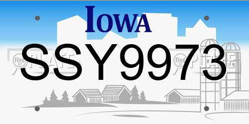 SSY9973 Iowa License Plate
