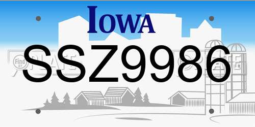 SSZ9986 Iowa License Plate